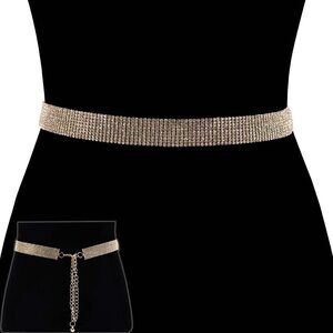 Gold or Silver Rhinestone Paved Embellished Waist Chain Statement Belt